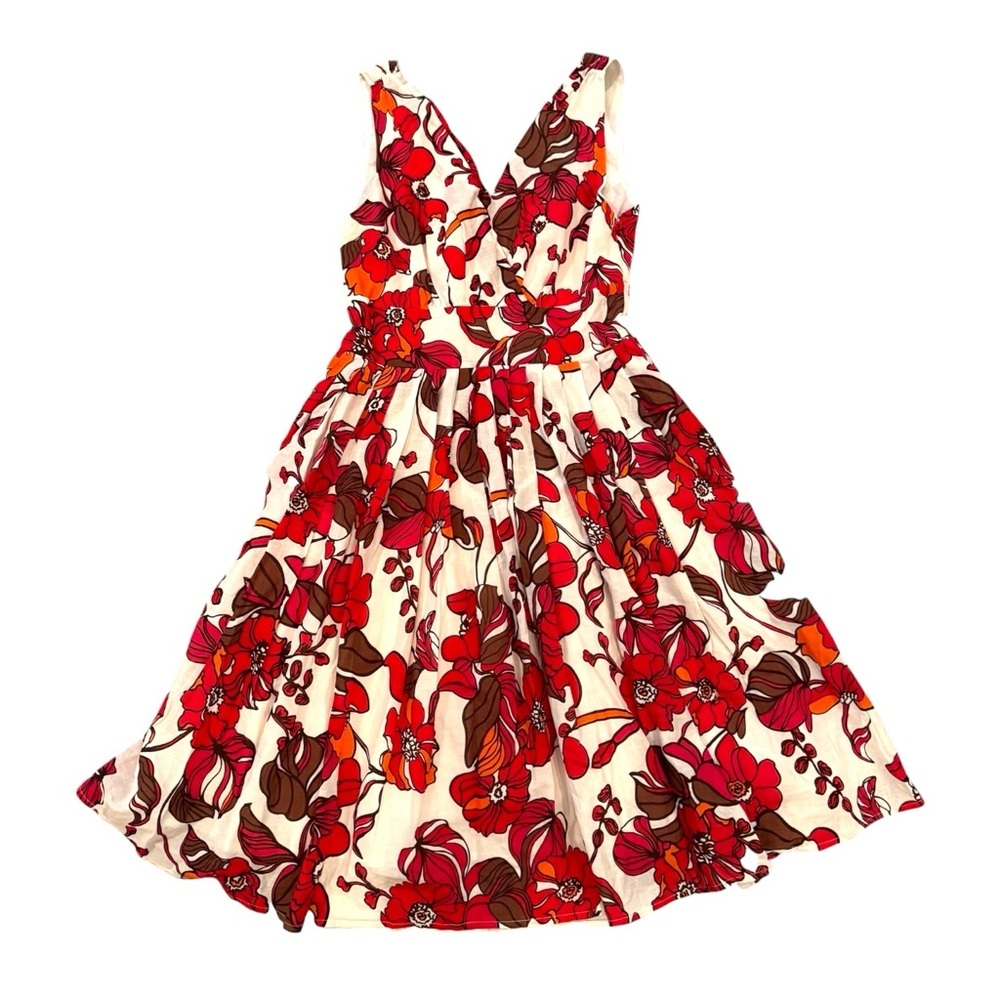 Aryeh Cream Red Floral XS Maxi Dress Boho Cottagecore V Neck Sleeveless - Picture 2 of 6